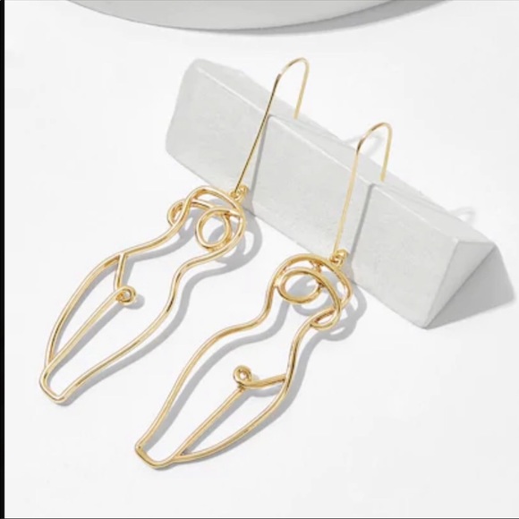 LAST SET Wire Sculpted Nude Lady Gold Earring - Picture 2 of 4